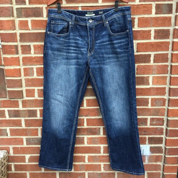 Reclaim Jeans Mens Size 36 Relaxed Fit Dark Wash Fade Whiskering - Picture 1 of 13